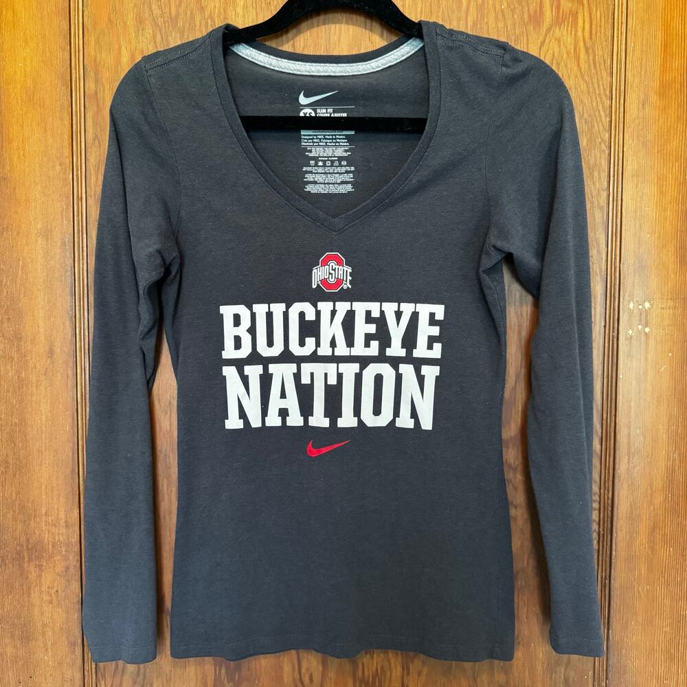 Nike OSU Ohio State‎ Buckeye Nation Long Sleeve V Neck T Women's Slim Fit XS